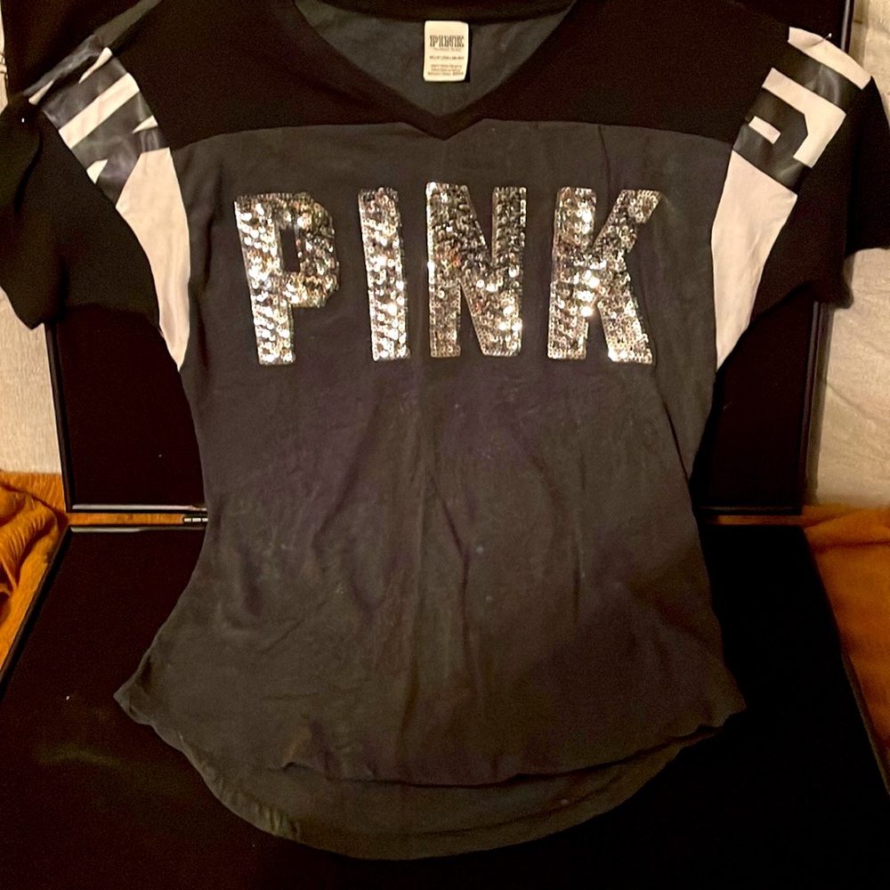 Victoria’s Secret PINK top, XS, PINK IN SILVER SEQUINS ON THE FRONT.